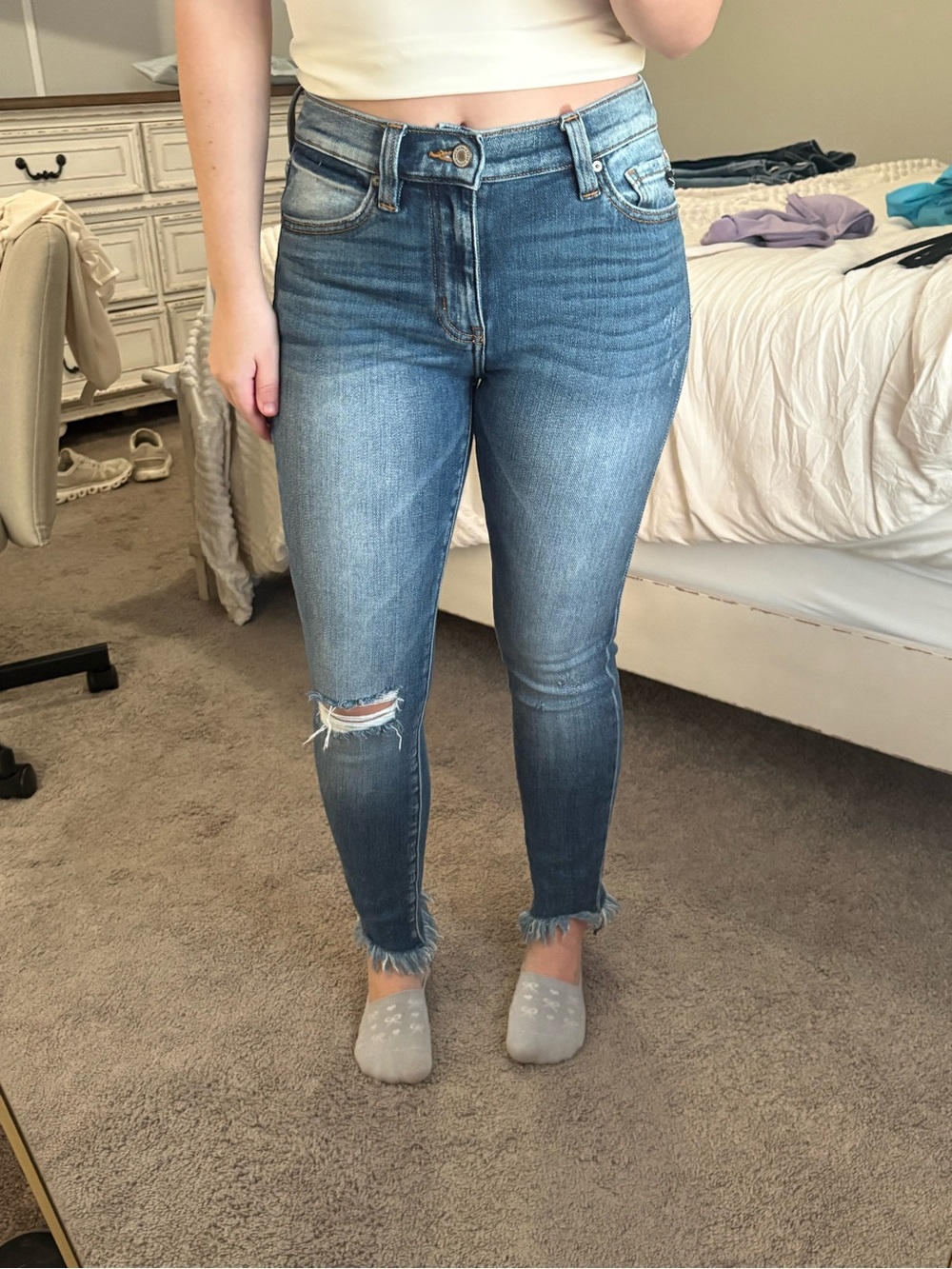 KanCan Medium Blue High-Rise Jeans with Knee Distress
